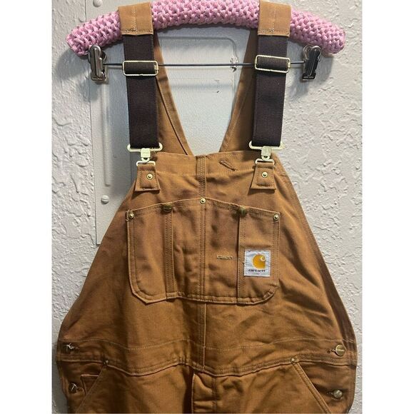 Carhartt Brown Overall Bibs Men’s Size 42x32 Preowned - Discoloration-Marks - Picture 3 of 16